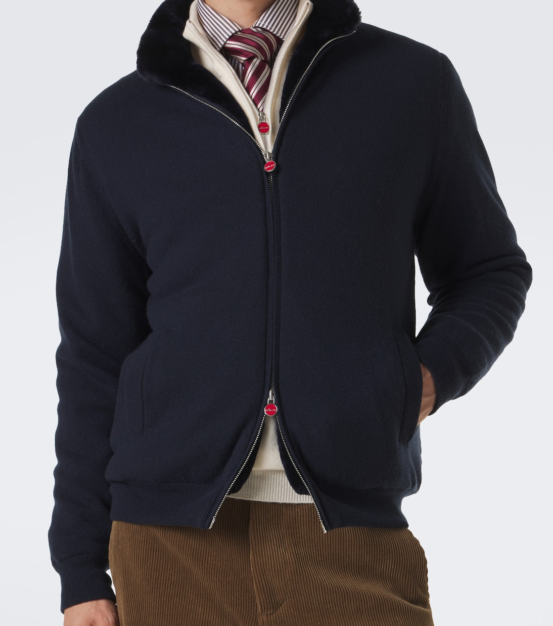 Kiton - Shearling-lined cashmere cardigan