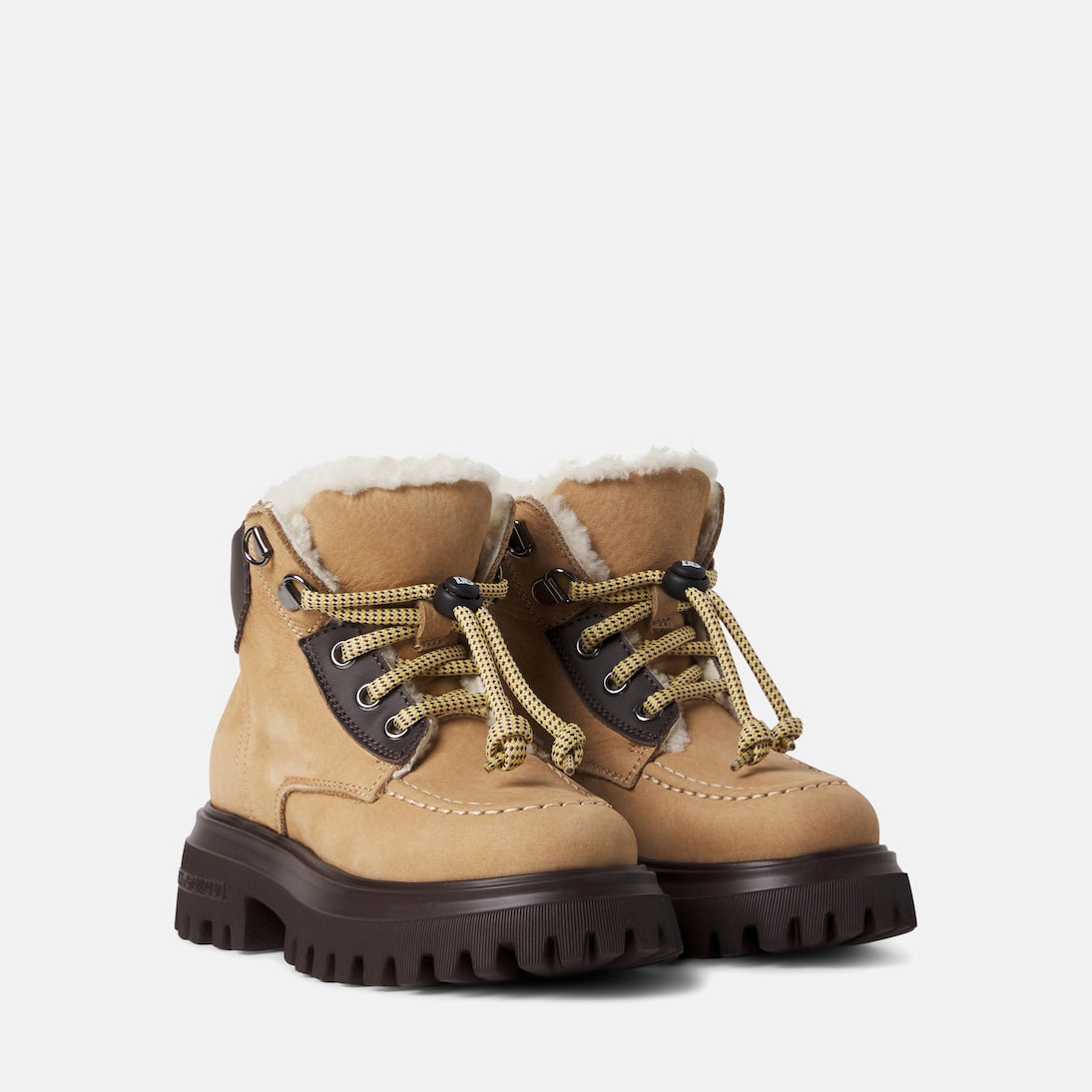 Dolce&Gabbana Kids - Shearling-lined leather lace-up boots