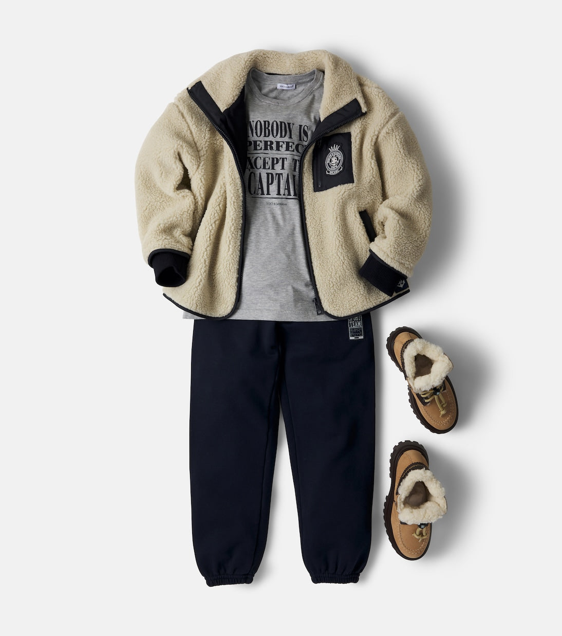 Dolce&Gabbana Kids - Shearling-lined leather lace-up boots