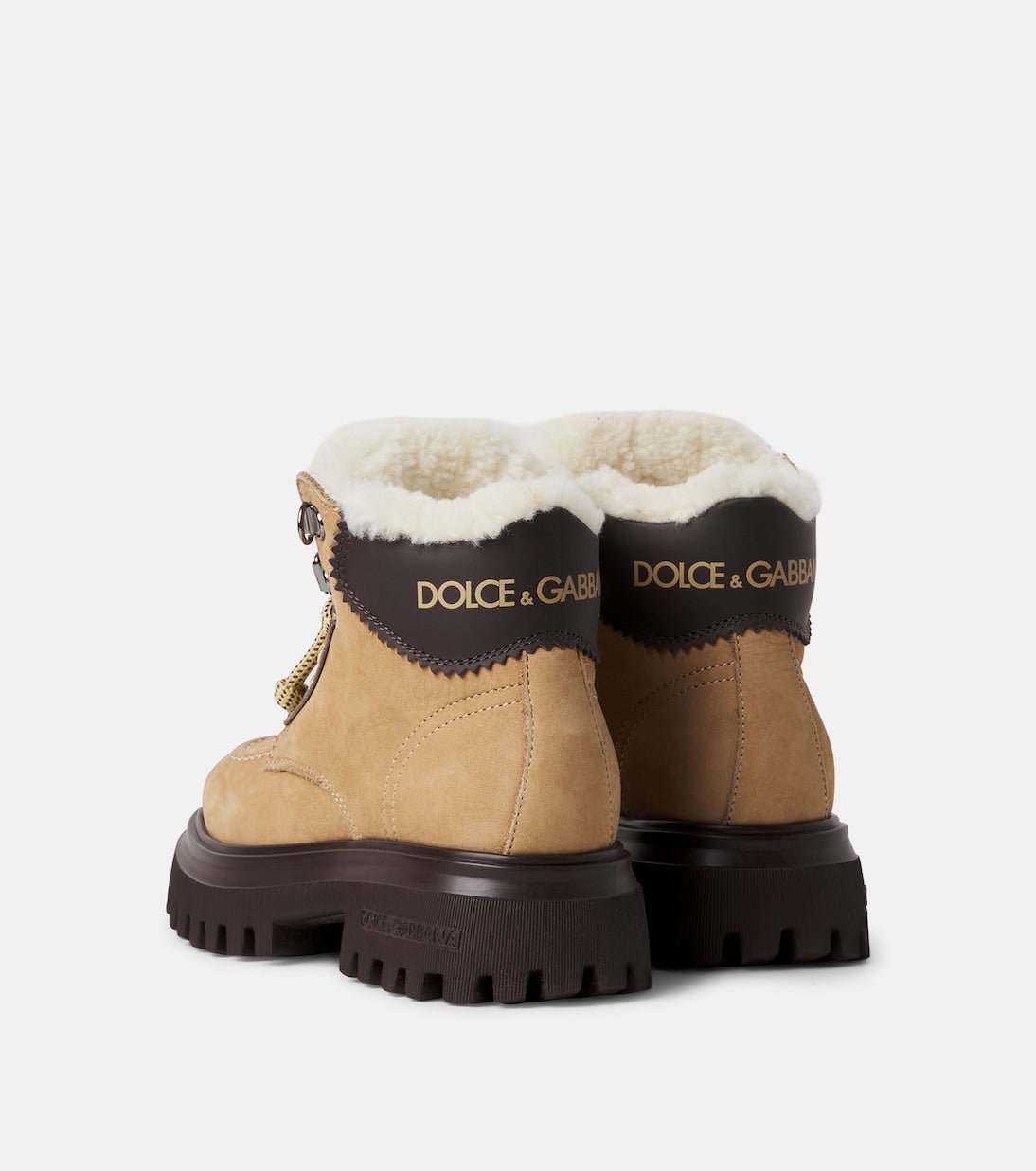 Dolce&Gabbana Kids - Shearling-lined leather lace-up boots
