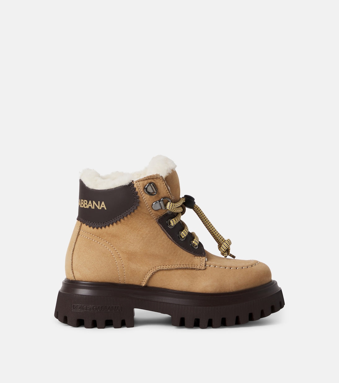 Dolce&Gabbana Kids - Shearling-lined leather lace-up boots
