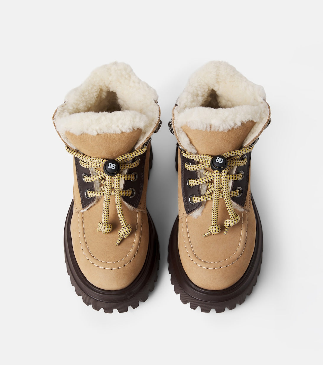 Dolce&Gabbana Kids - Shearling-lined leather lace-up boots