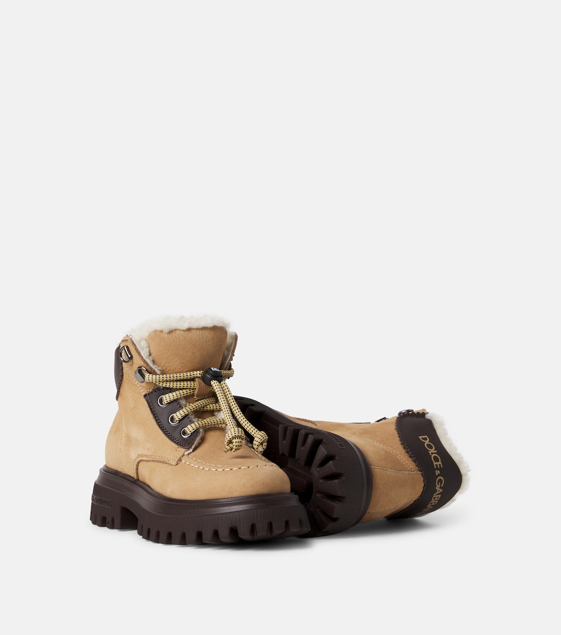 Dolce&Gabbana Kids - Shearling-lined leather lace-up boots