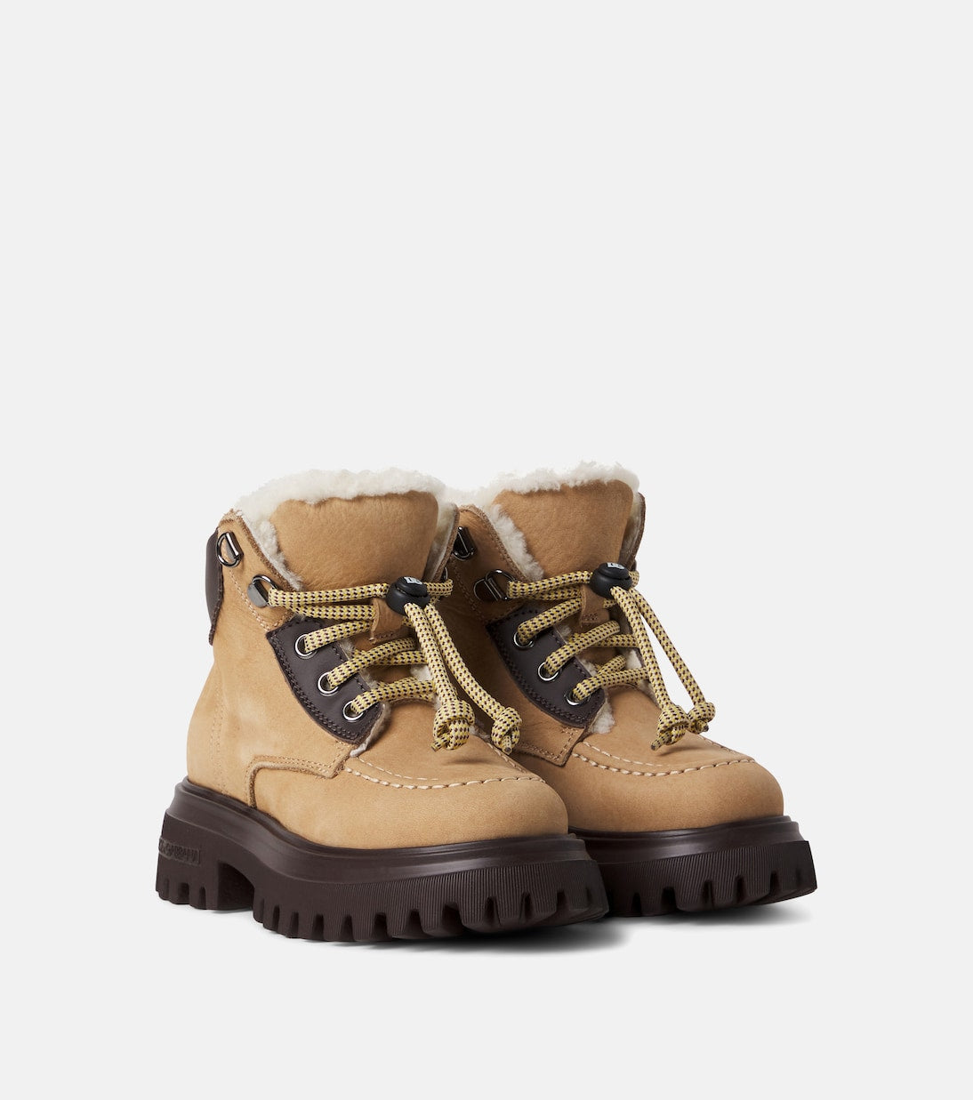 Dolce&Gabbana Kids - Shearling-lined leather lace-up boots