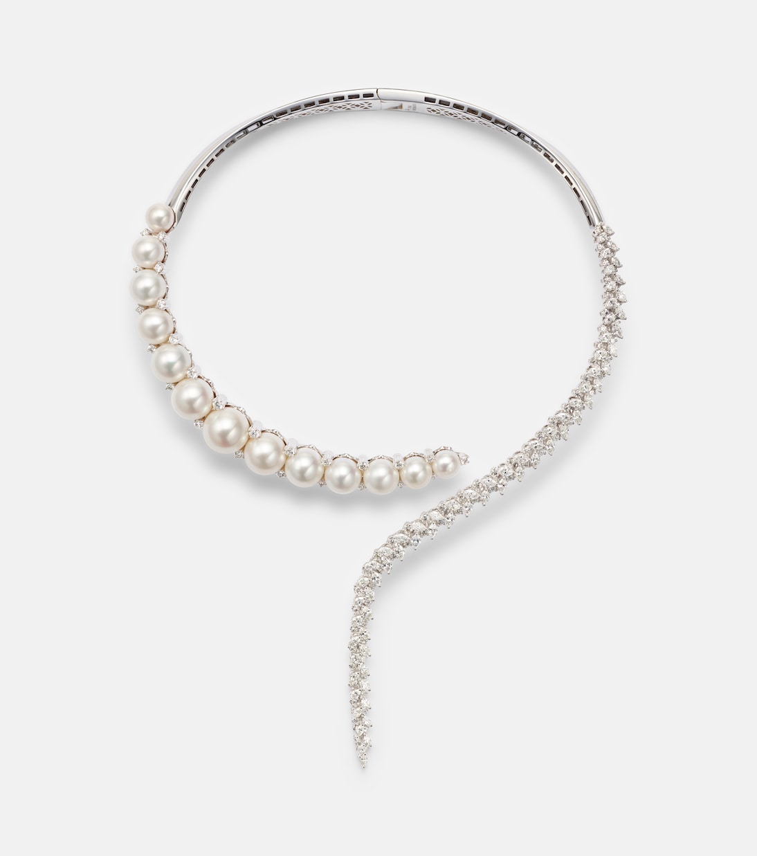 Yeprem - Pearlescent 18kt white gold necklace with diamonds and pearls