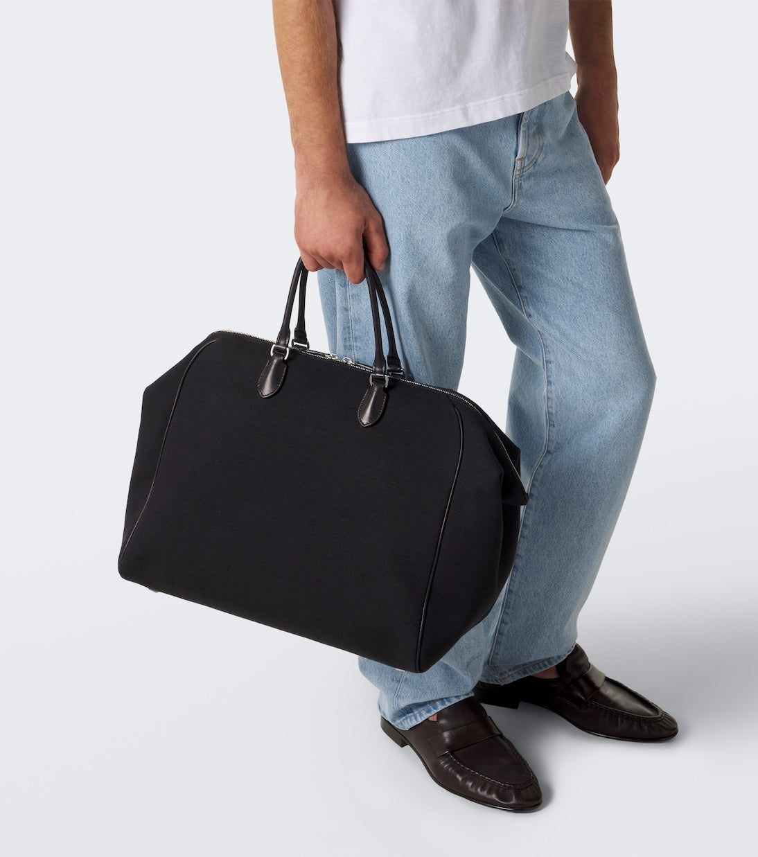 The Row - Timo leather-trimmed canvas tote bag