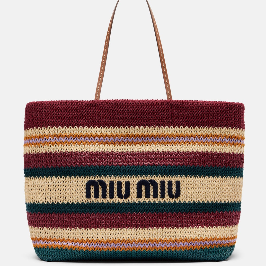 Miu Miu - Striped woven raffia-effect tote bag