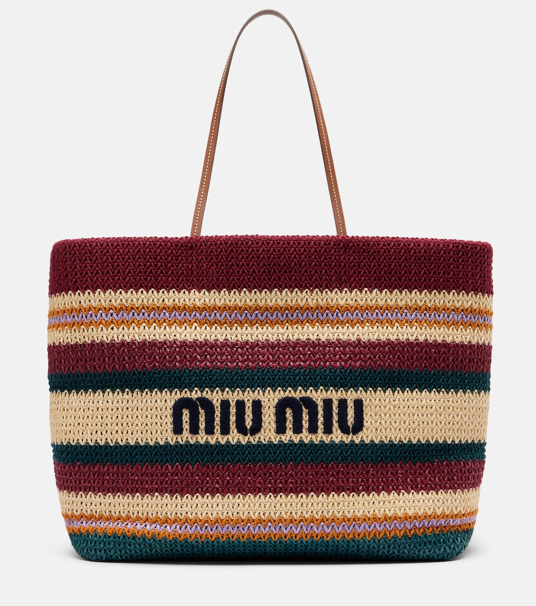 Miu Miu - Striped woven raffia-effect tote bag