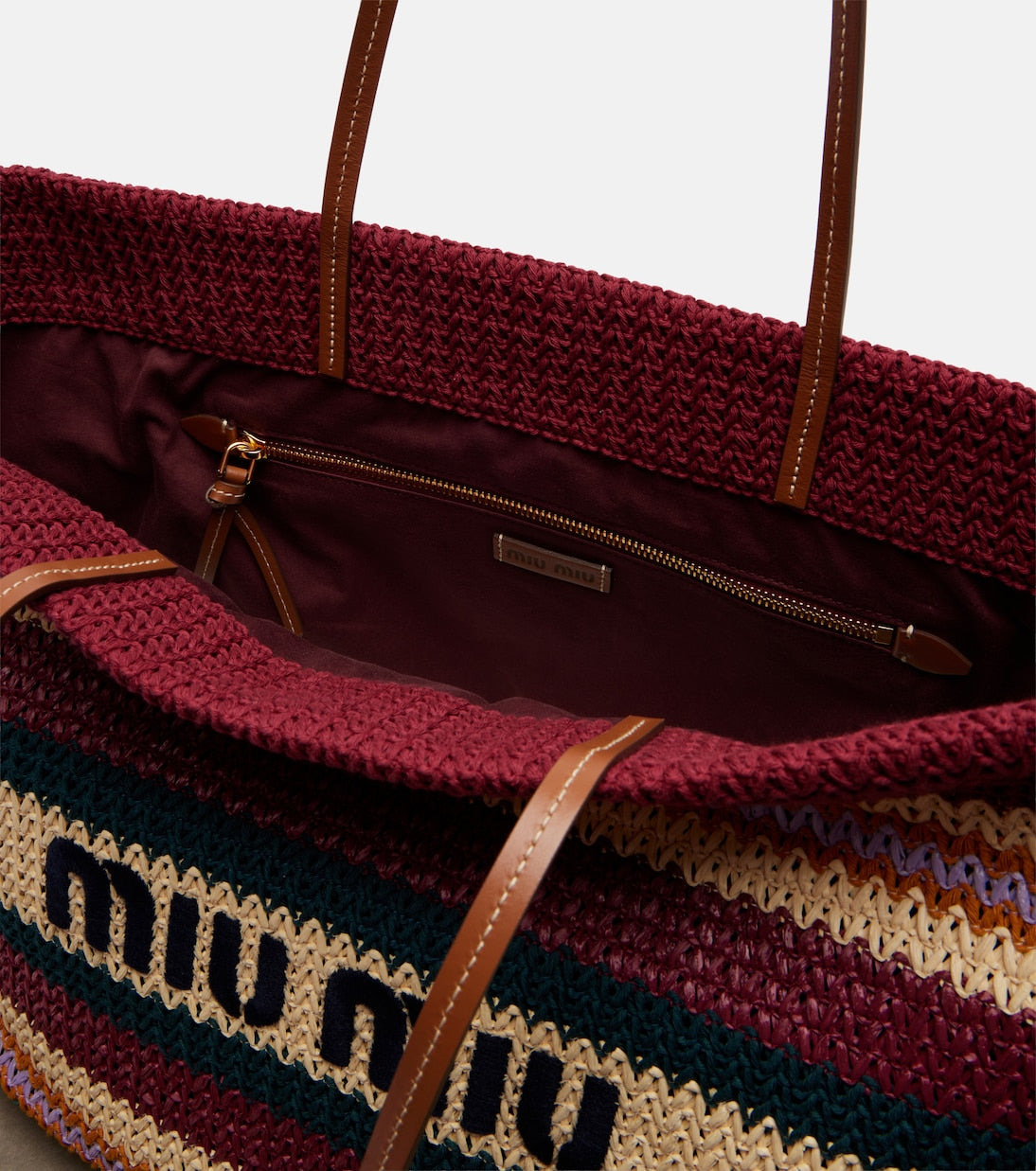 Miu Miu - Striped woven raffia-effect tote bag