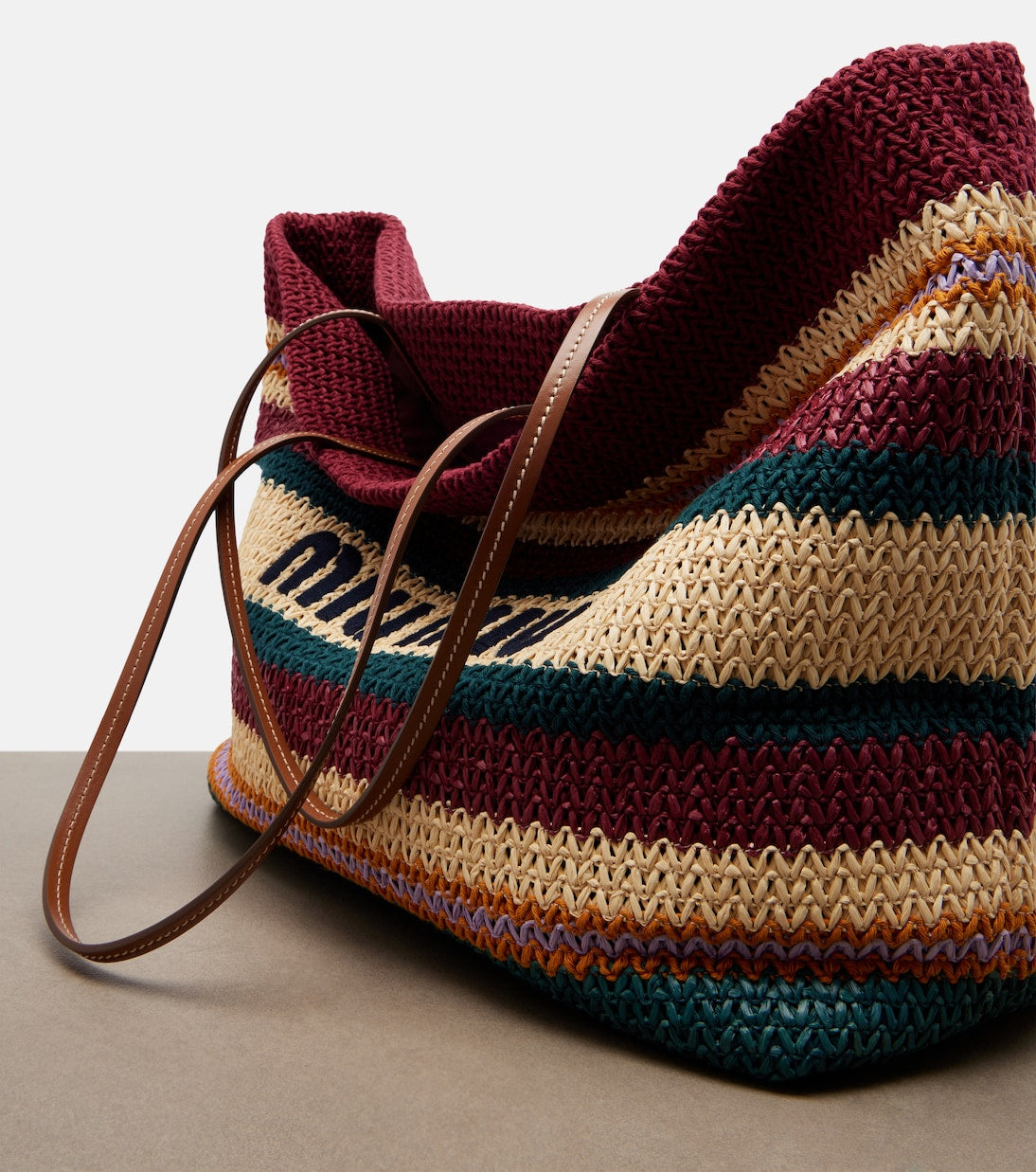 Miu Miu - Striped woven raffia-effect tote bag