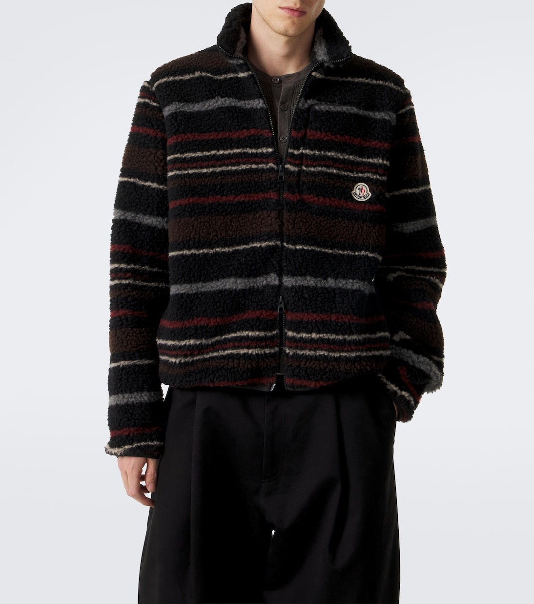 Moncler - Striped wool-blend fleece zip-up cardigan