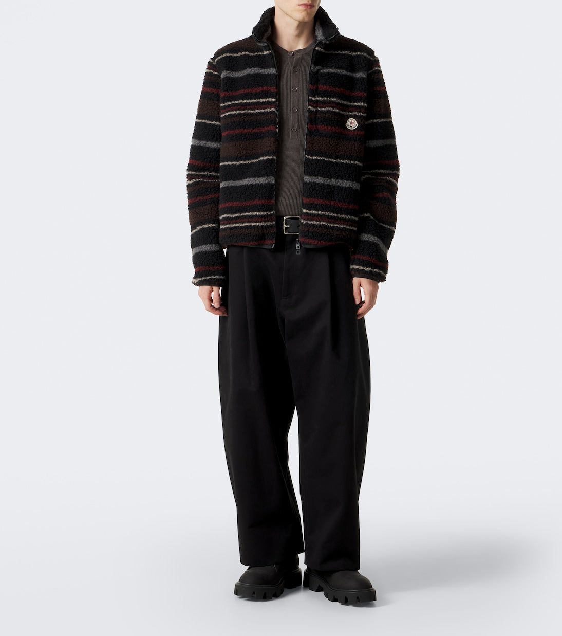 Moncler - Striped wool-blend fleece zip-up cardigan