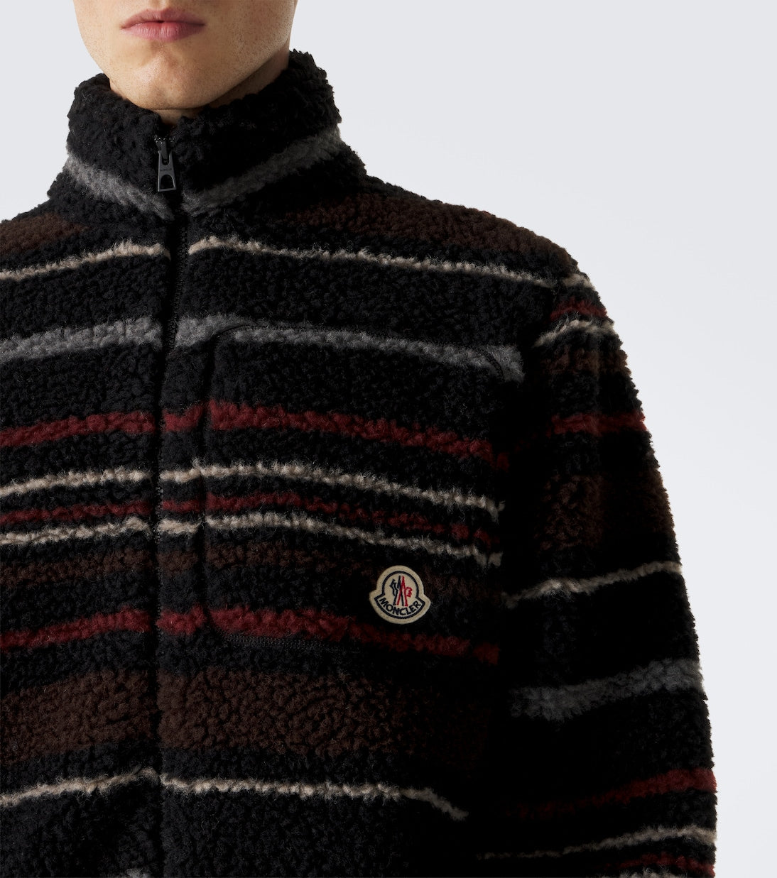 Moncler - Striped wool-blend fleece zip-up cardigan