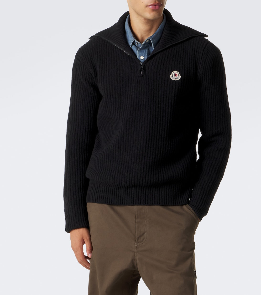 Moncler - Ribbed-knit virgin wool half-zip sweater
