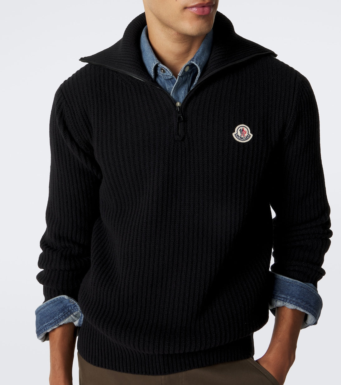 Moncler - Ribbed-knit virgin wool half-zip sweater