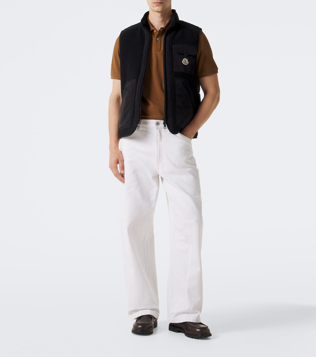 Moncler - Leather-trimmed cotton piqué polo shirt