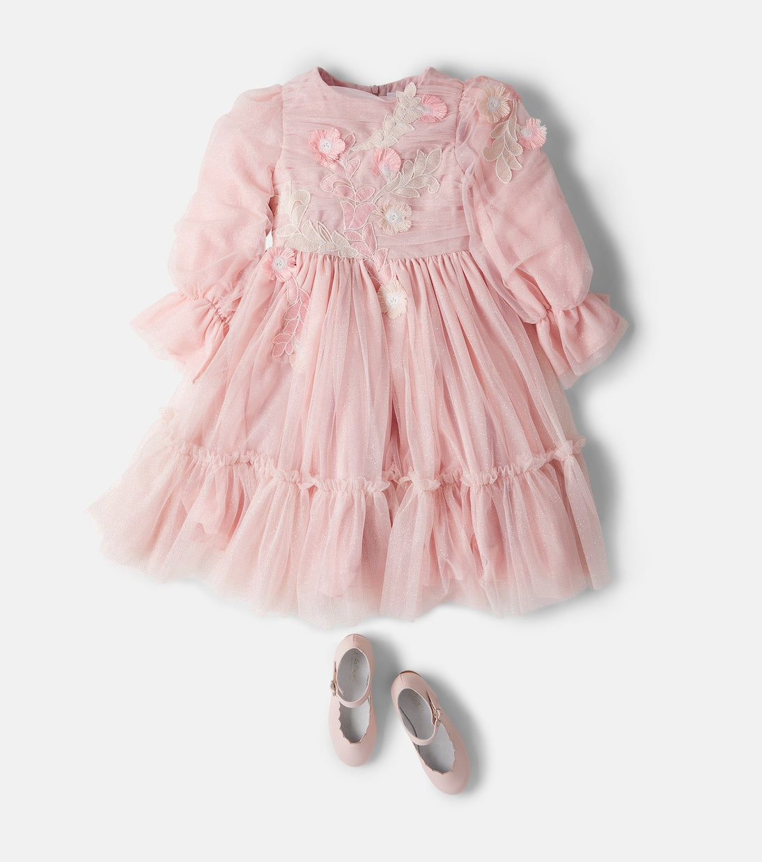 Patachou - Embroidered ruffled gathered tulle dress