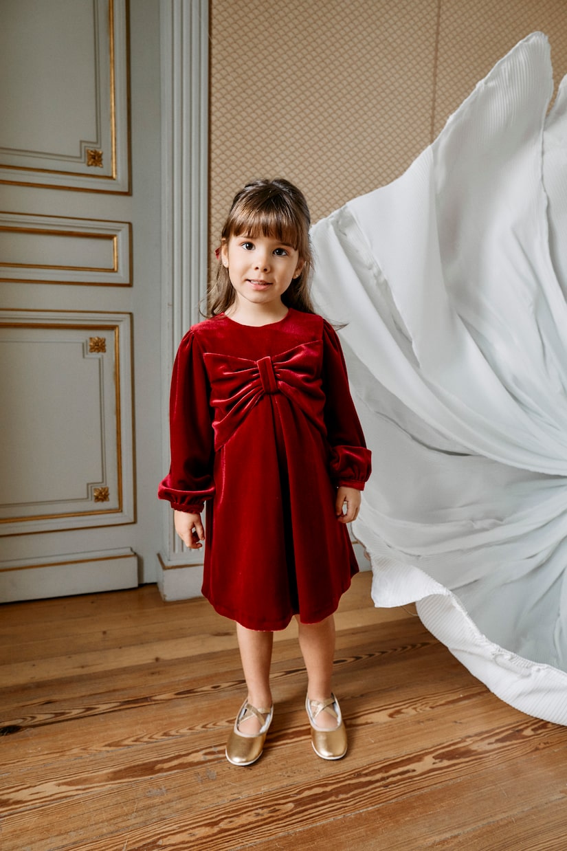 Patachou - Bow-detail velvet dress