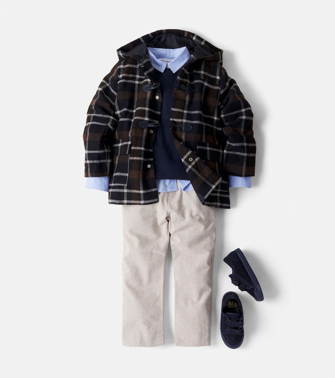 Patachou - Checked hooded duffel coat