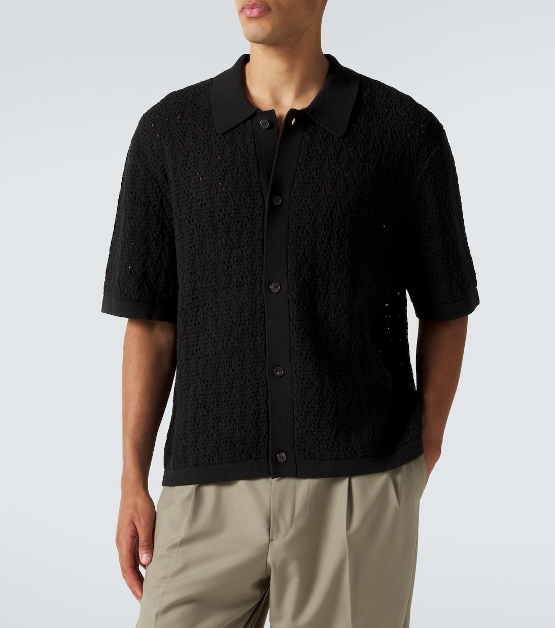 Frame - Crochet cotton-blend polo shirt