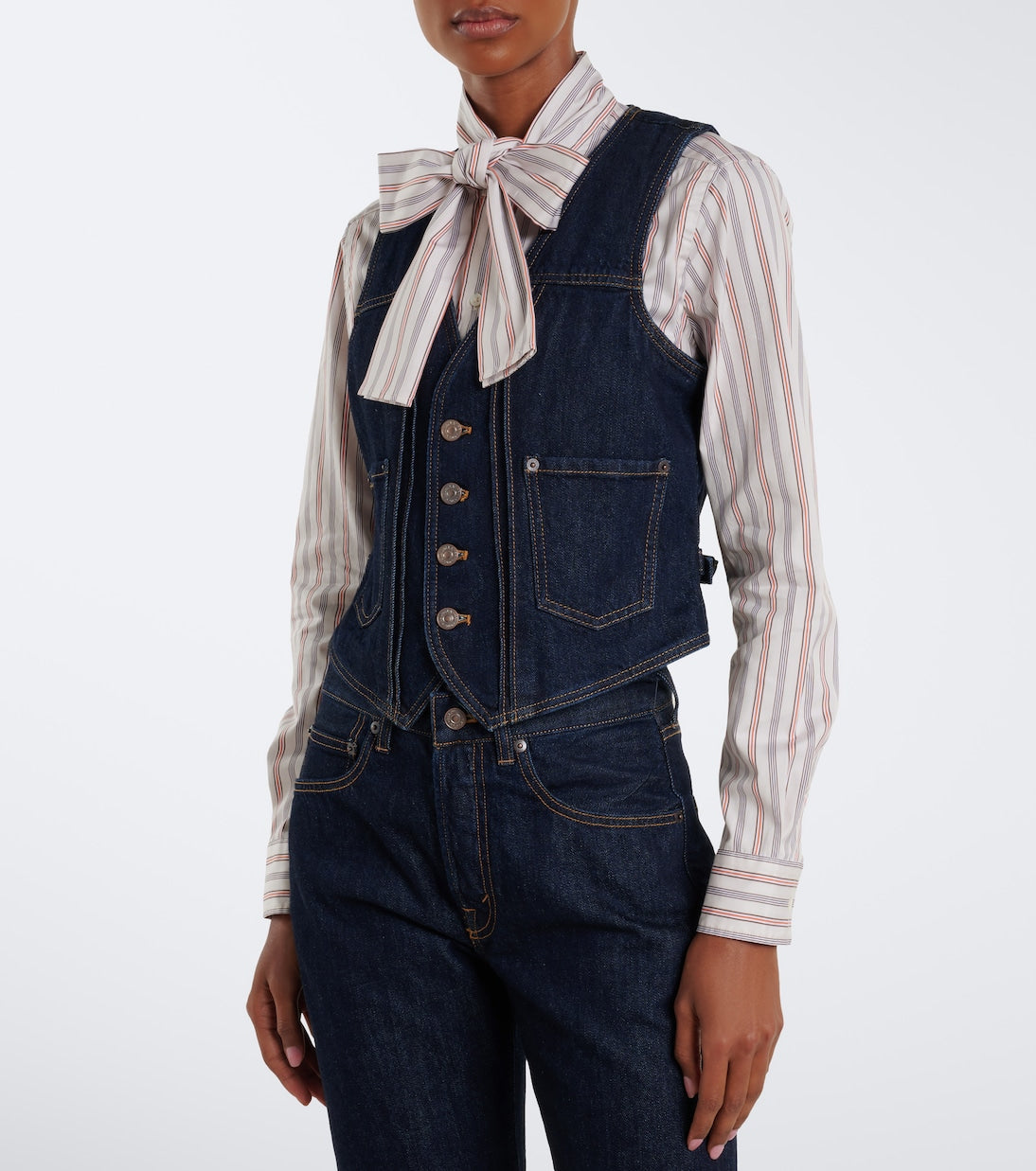 Polo Ralph Lauren - Bow-detail striped cotton poplin shirt