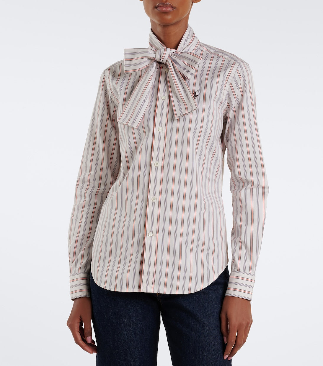 Polo Ralph Lauren - Bow-detail striped cotton poplin shirt