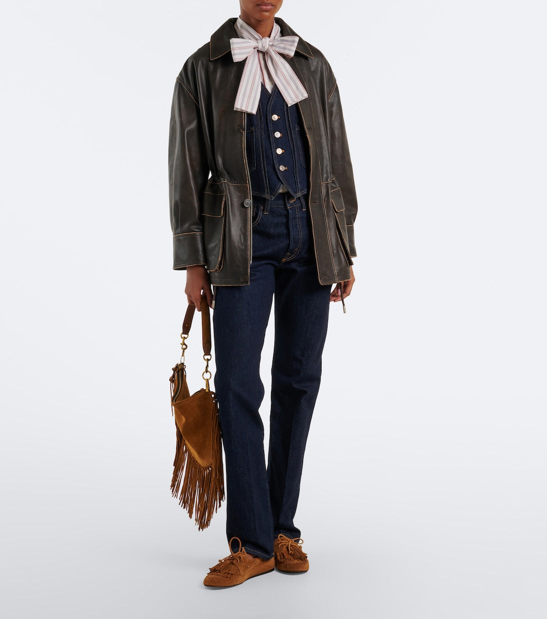 Polo Ralph Lauren - Bow-detail striped cotton poplin shirt