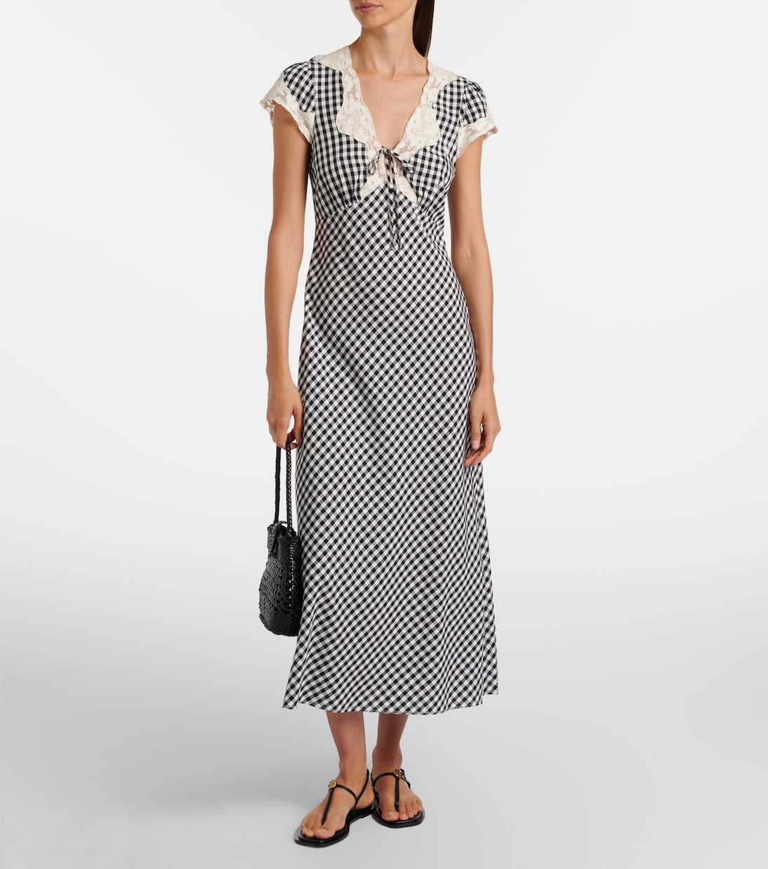 Rixo - Amari lace-trimmed checked midi dress