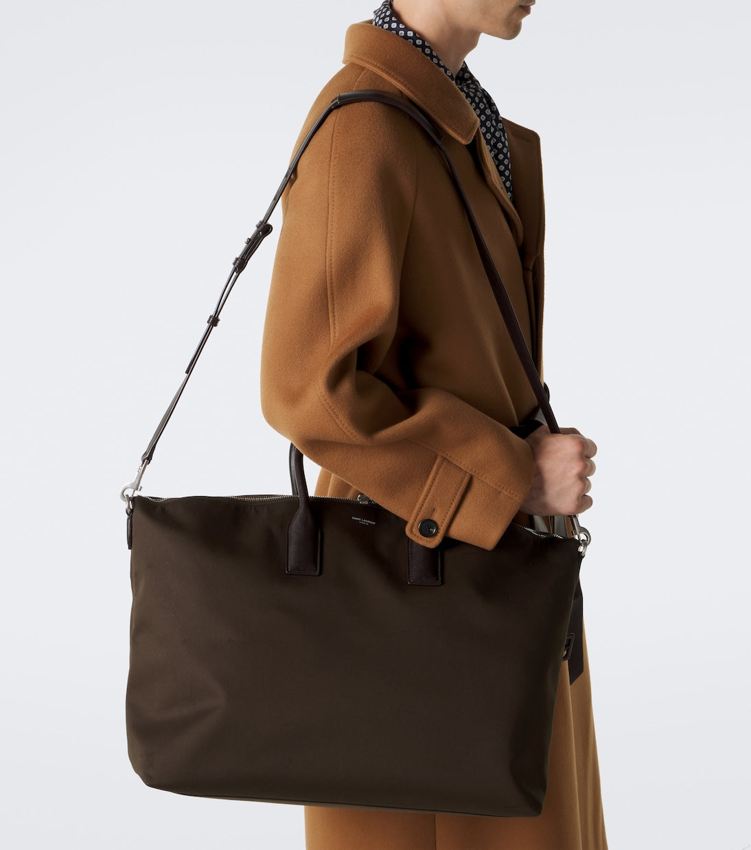 Saint Laurent - Leather-trimmed canvas tote bag