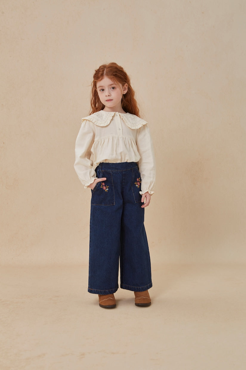 C'era Una Volta - Viola embroidered cotton top