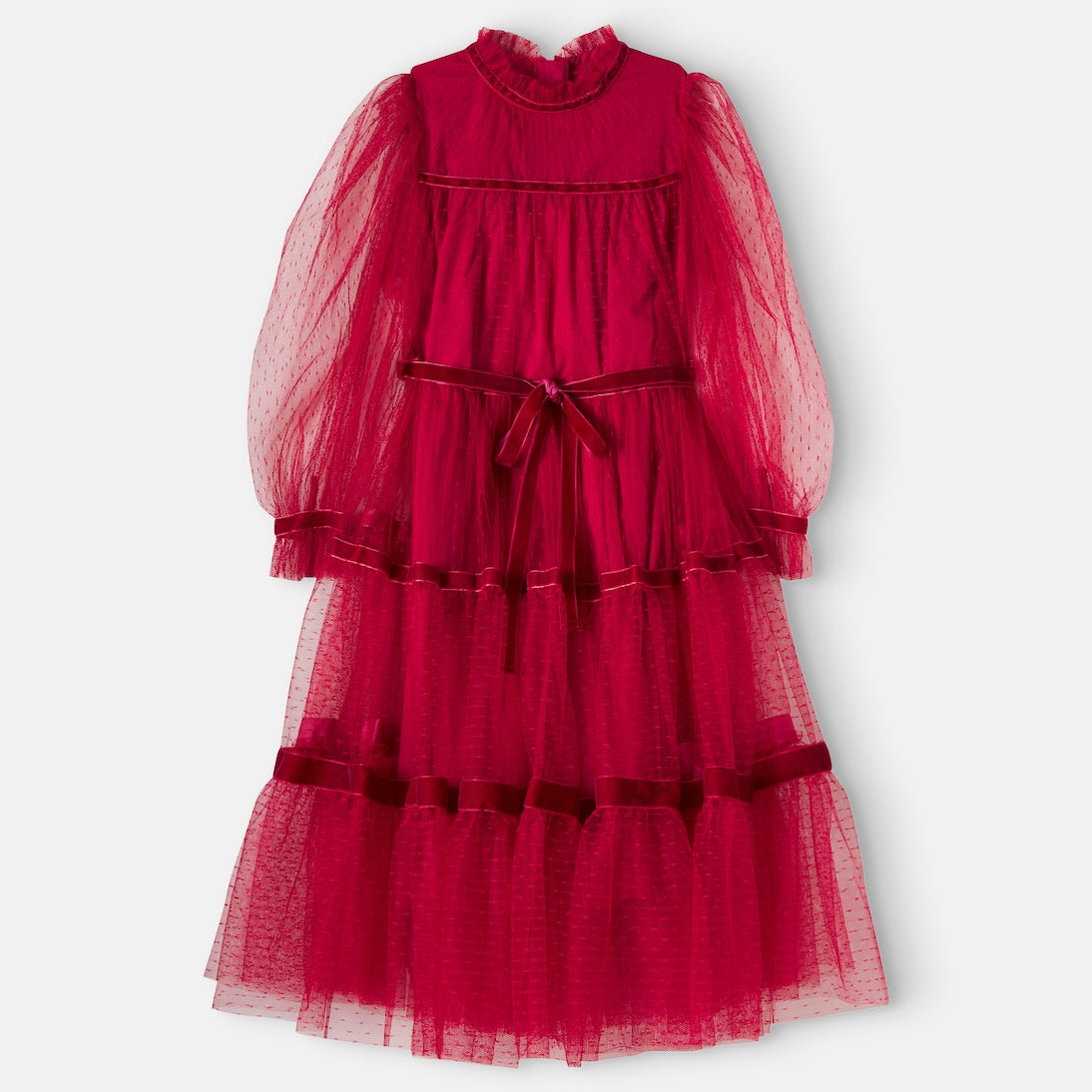 C'era Una Volta - Valentina velvet-trimmed point d'esprit dress