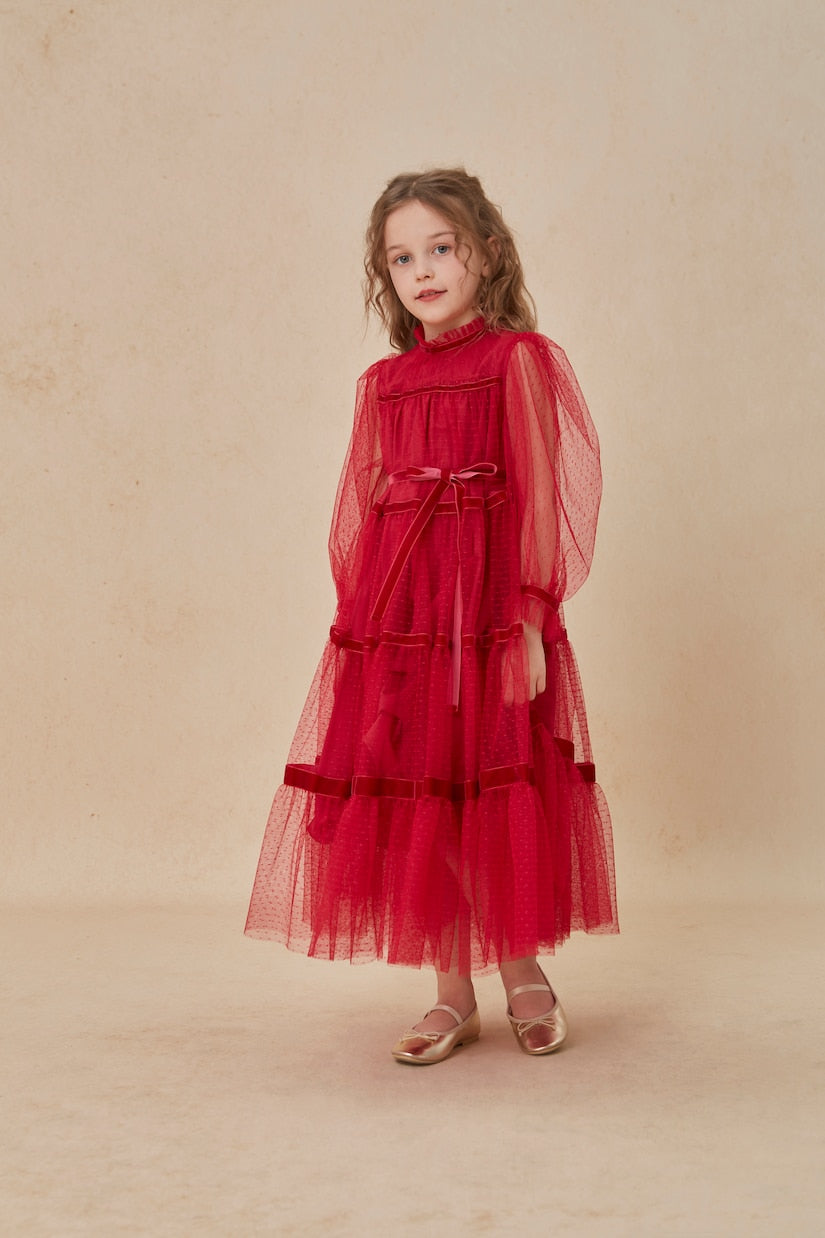 C'era Una Volta - Valentina velvet-trimmed point d'esprit dress