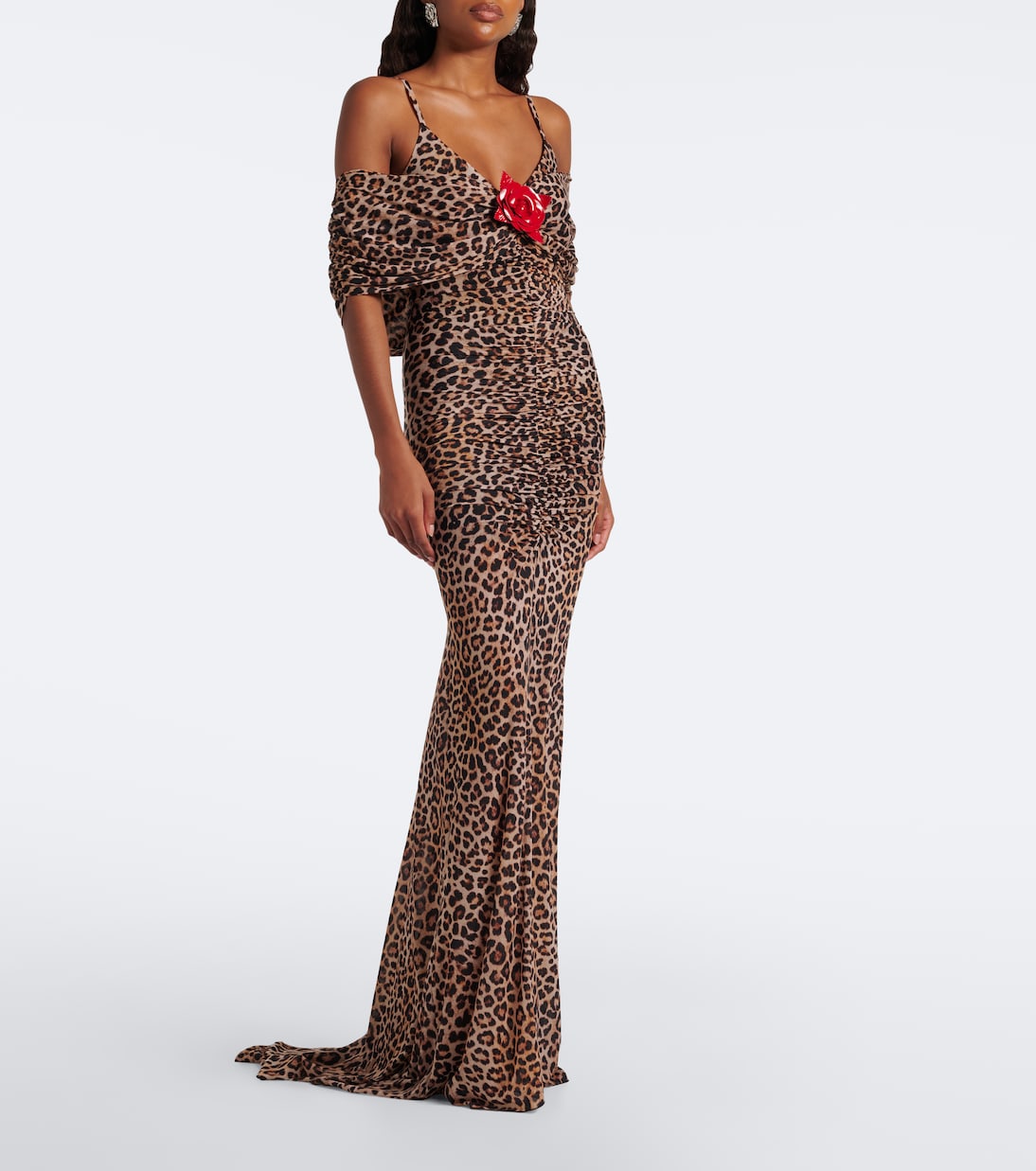 Blumarine - Floral-appliqué leopard-print jersey maxi dress
