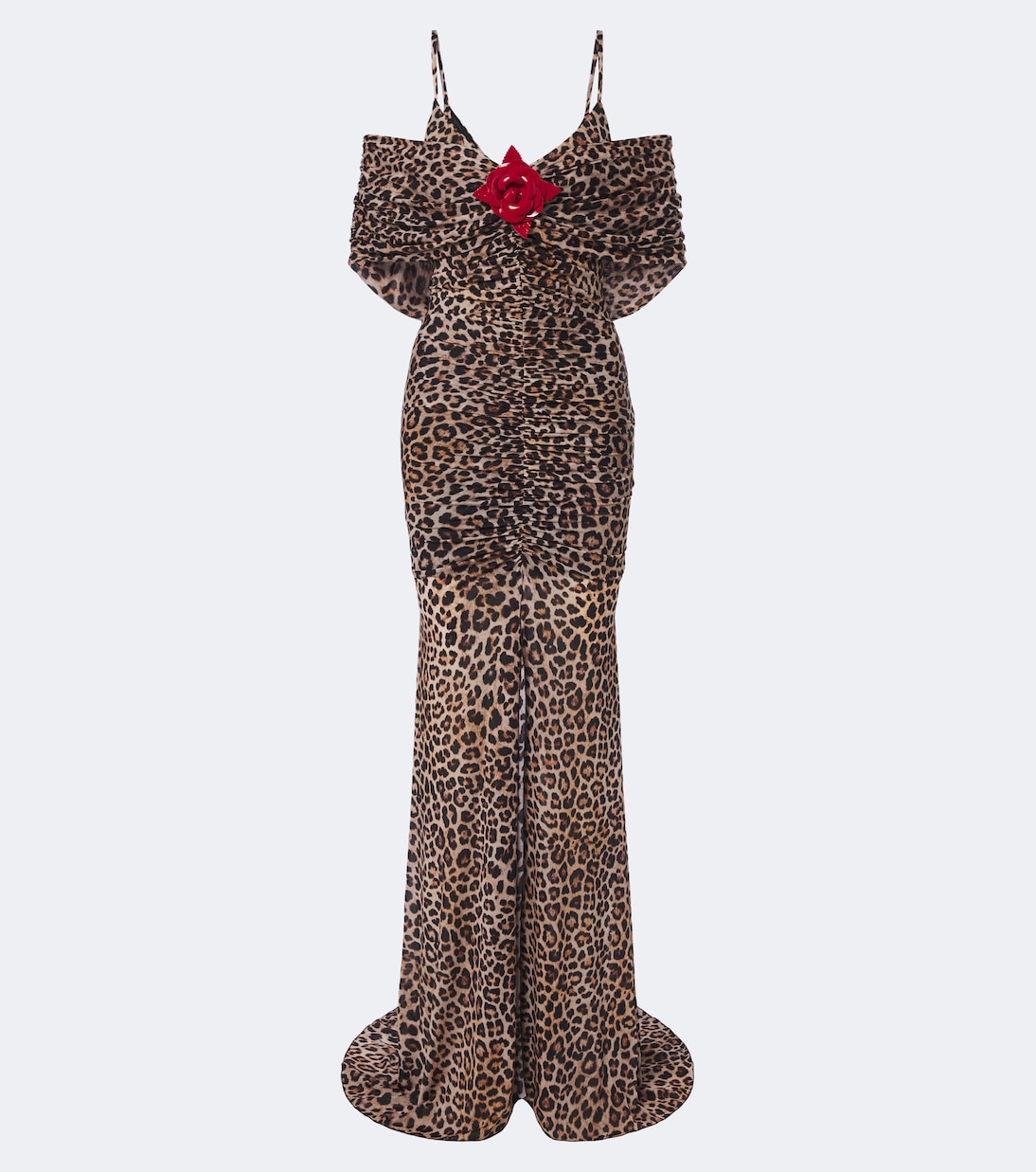 Blumarine - Floral-appliqué leopard-print jersey maxi dress