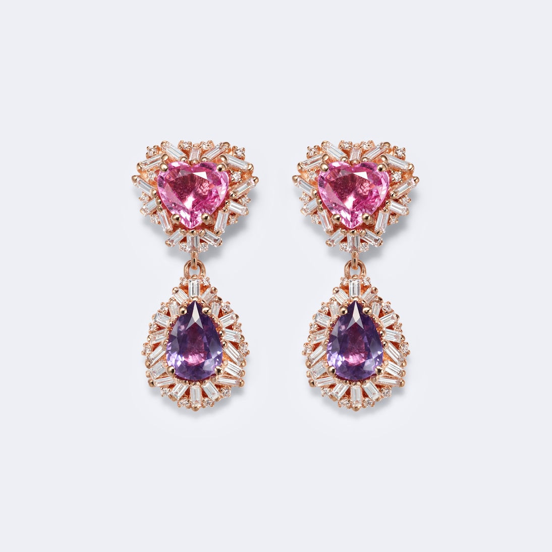 Suzanne Kalan - 18kt rose gold drop earrings with sapphires and diamonds