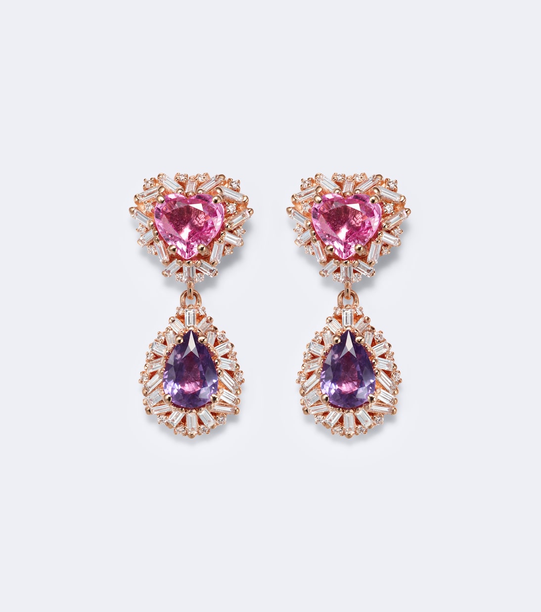 Suzanne Kalan - 18kt rose gold drop earrings with sapphires and diamonds
