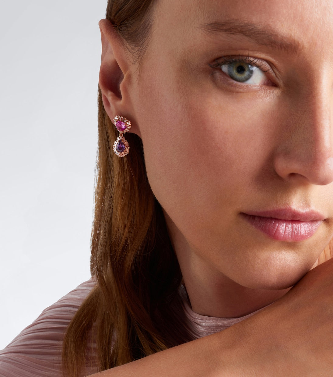 Suzanne Kalan - 18kt rose gold drop earrings with sapphires and diamonds