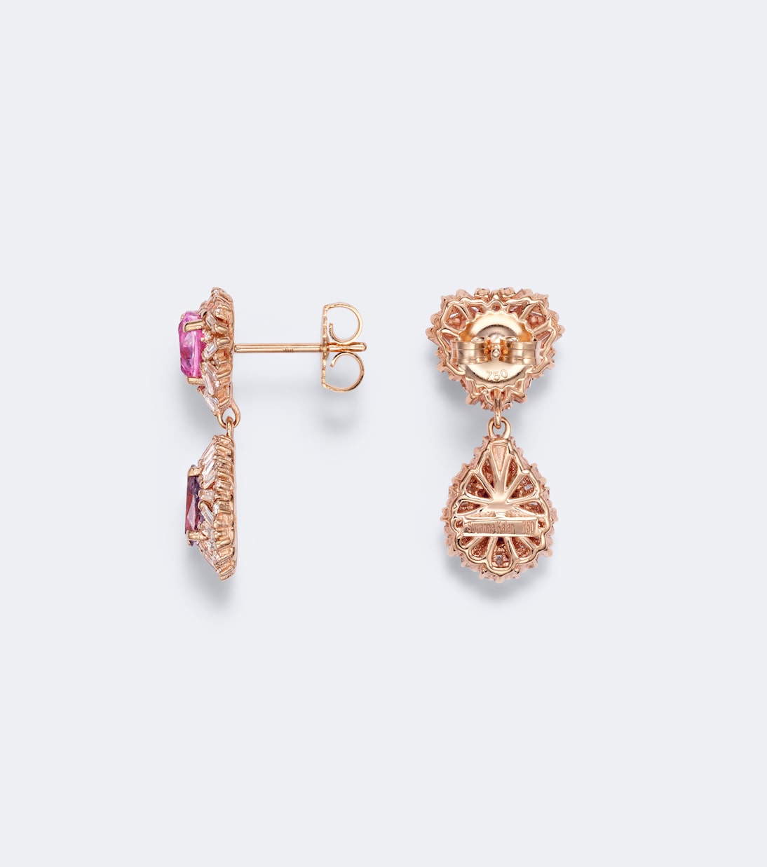 Suzanne Kalan - 18kt rose gold drop earrings with sapphires and diamonds
