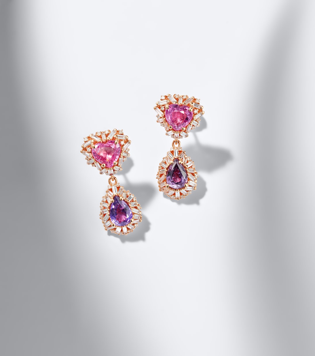 Suzanne Kalan - 18kt rose gold drop earrings with sapphires and diamonds