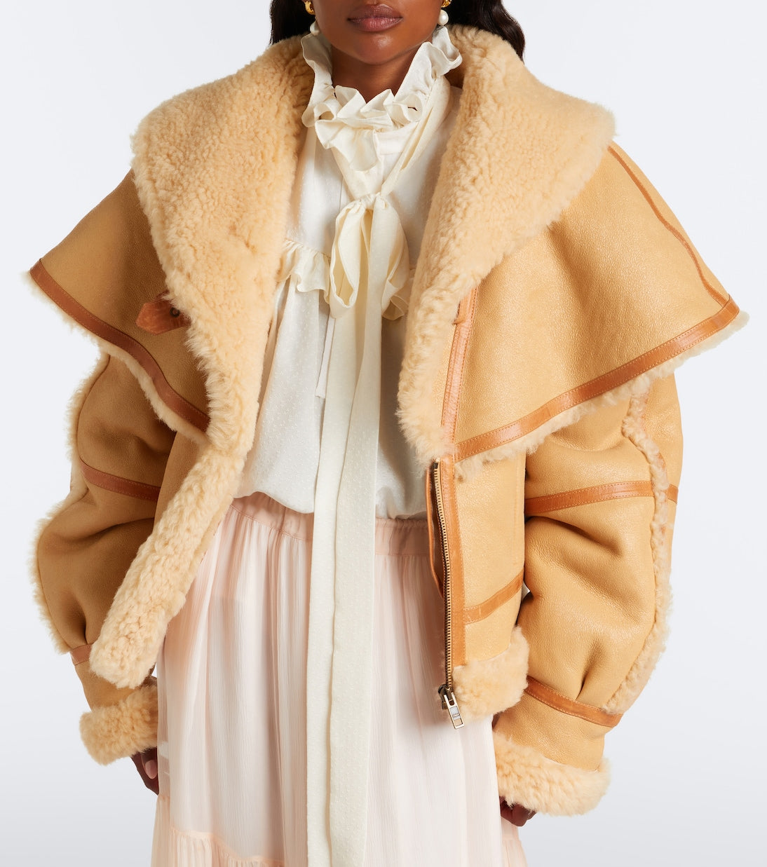 Chloé - Caped shearling-trimmed jacket