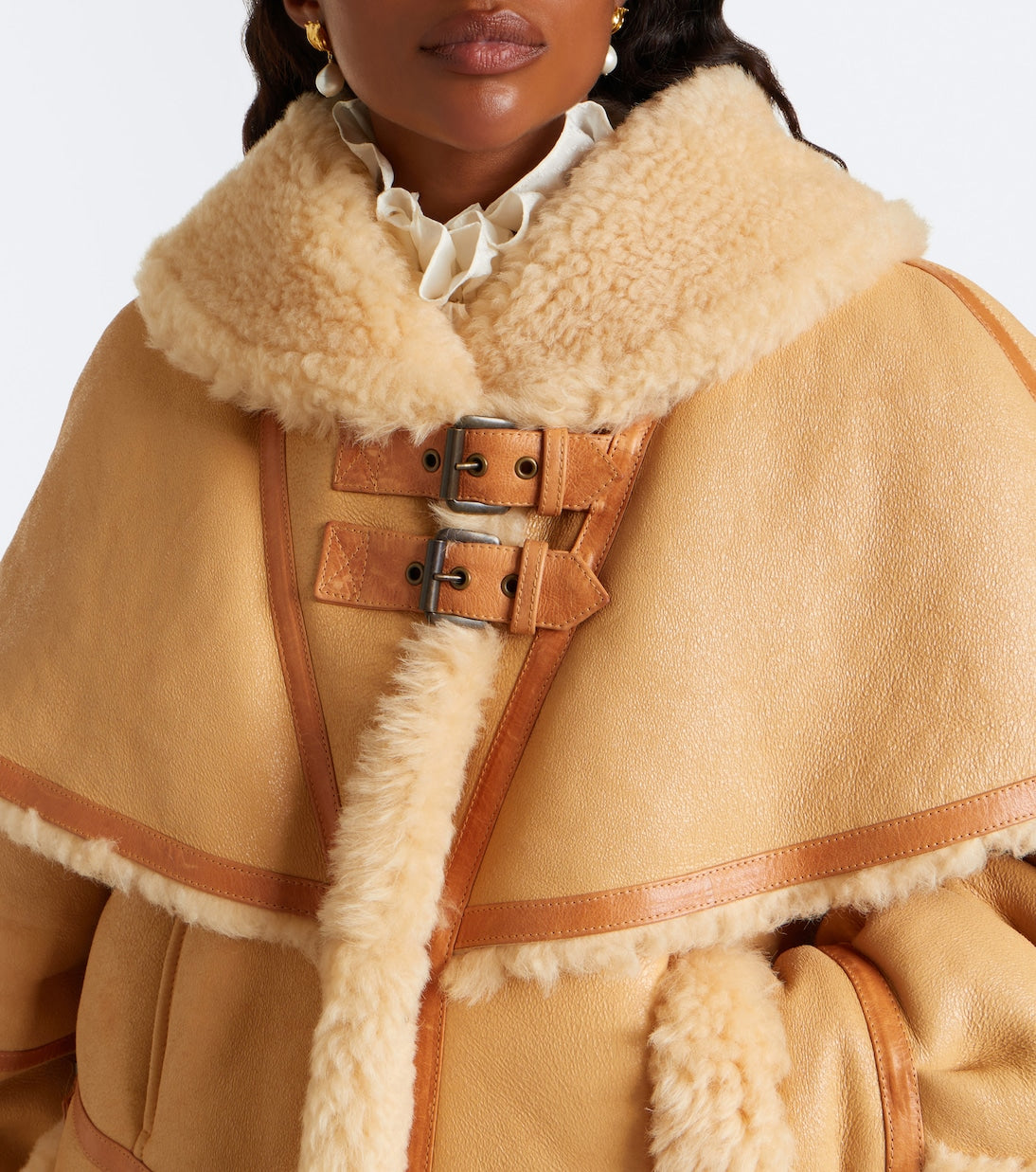 Chloé - Caped shearling-trimmed jacket