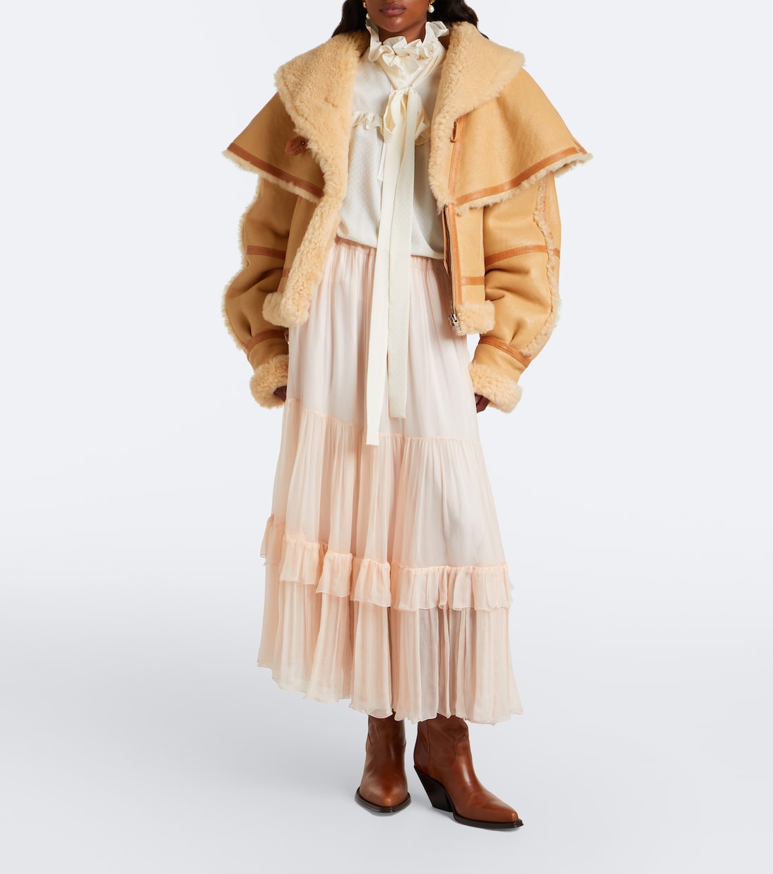 Chloé - Caped shearling-trimmed jacket
