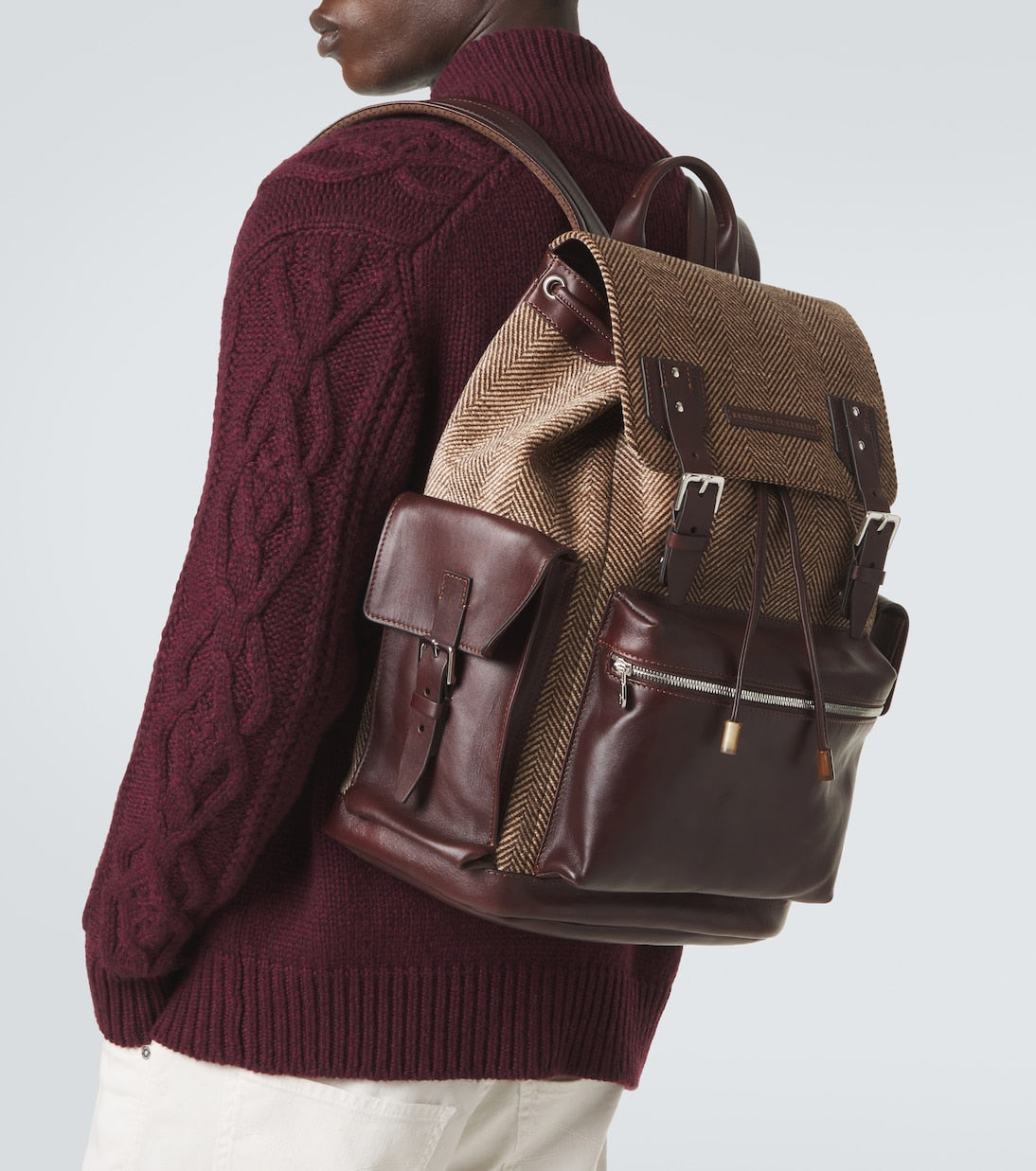 Brunello Cucinelli - Herringbone leather-trimmed backpack