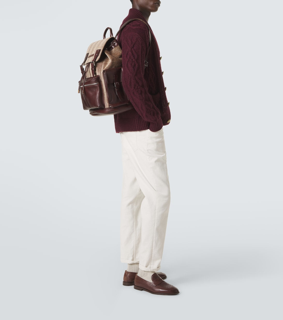 Brunello Cucinelli - Herringbone leather-trimmed backpack