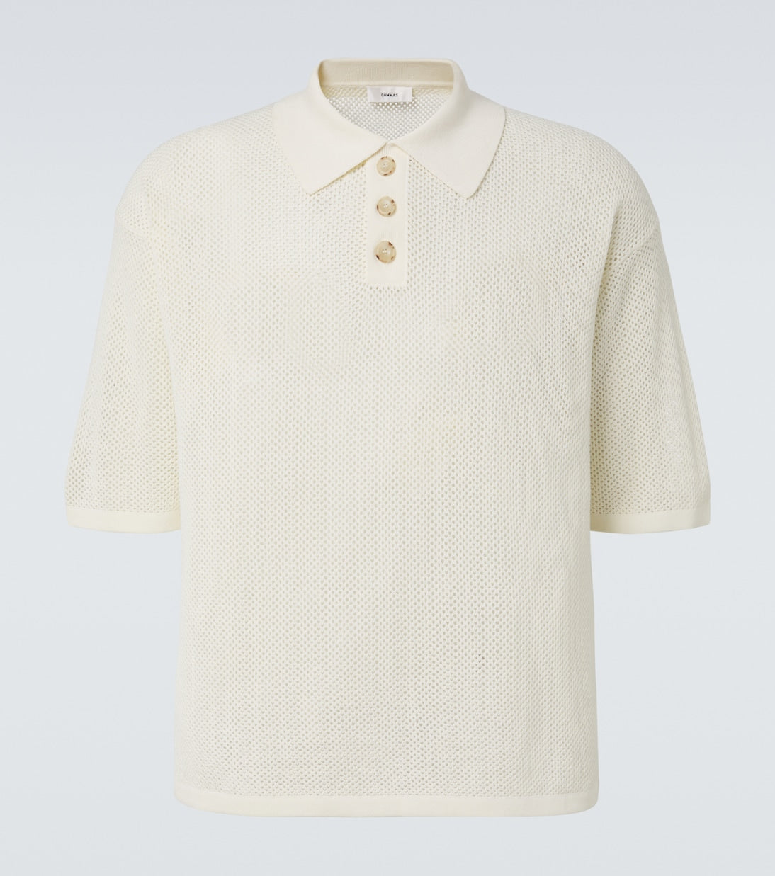 Commas - Open-knit cotton-blend polo sweater