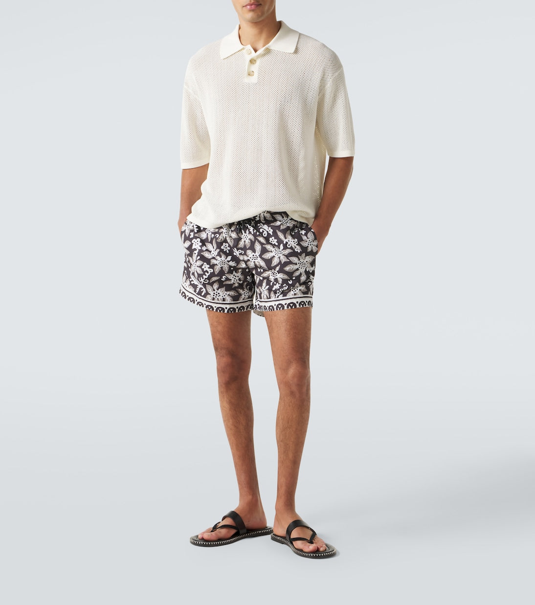 Commas - Open-knit cotton-blend polo sweater