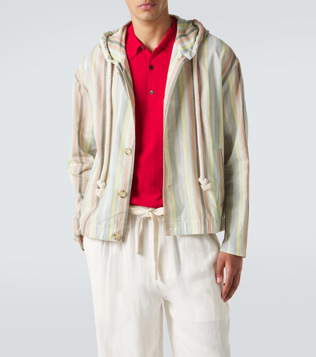 Commas - Striped hooded hemp and cotton jacket