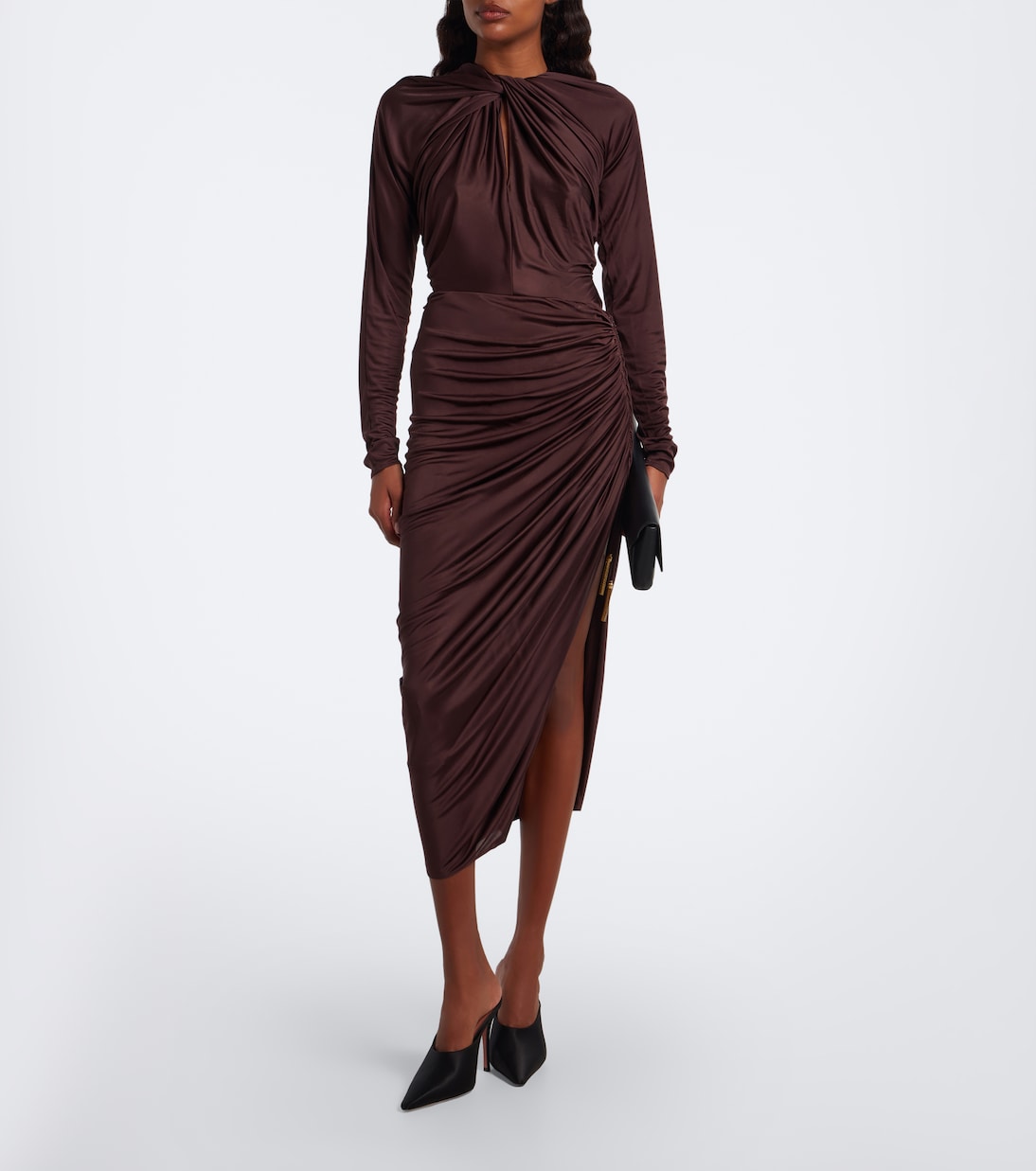 Balmain - Ruched jersey midi skirt