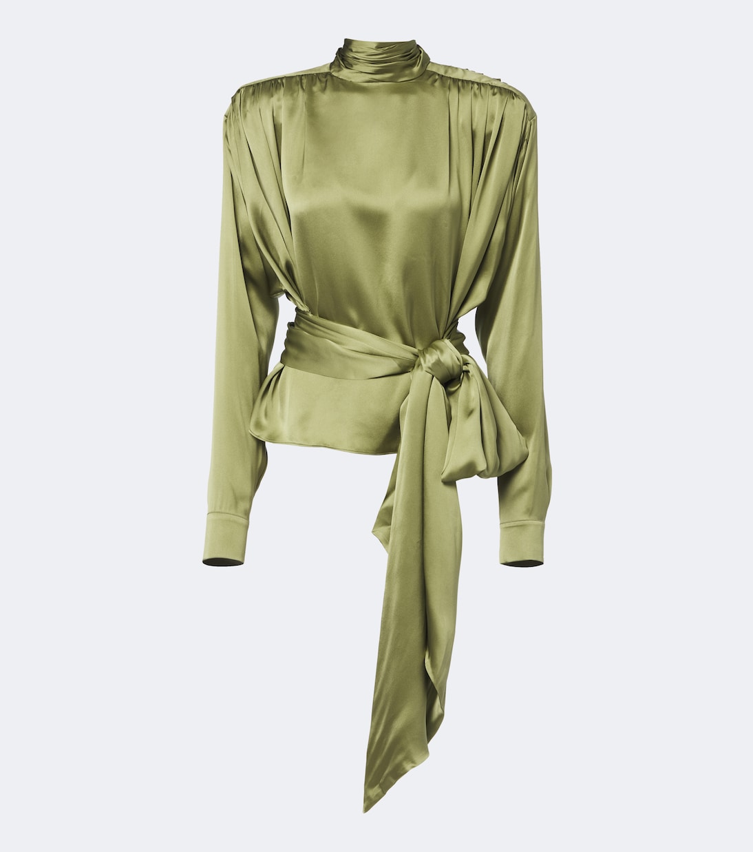 Balmain - Belted silk satin top