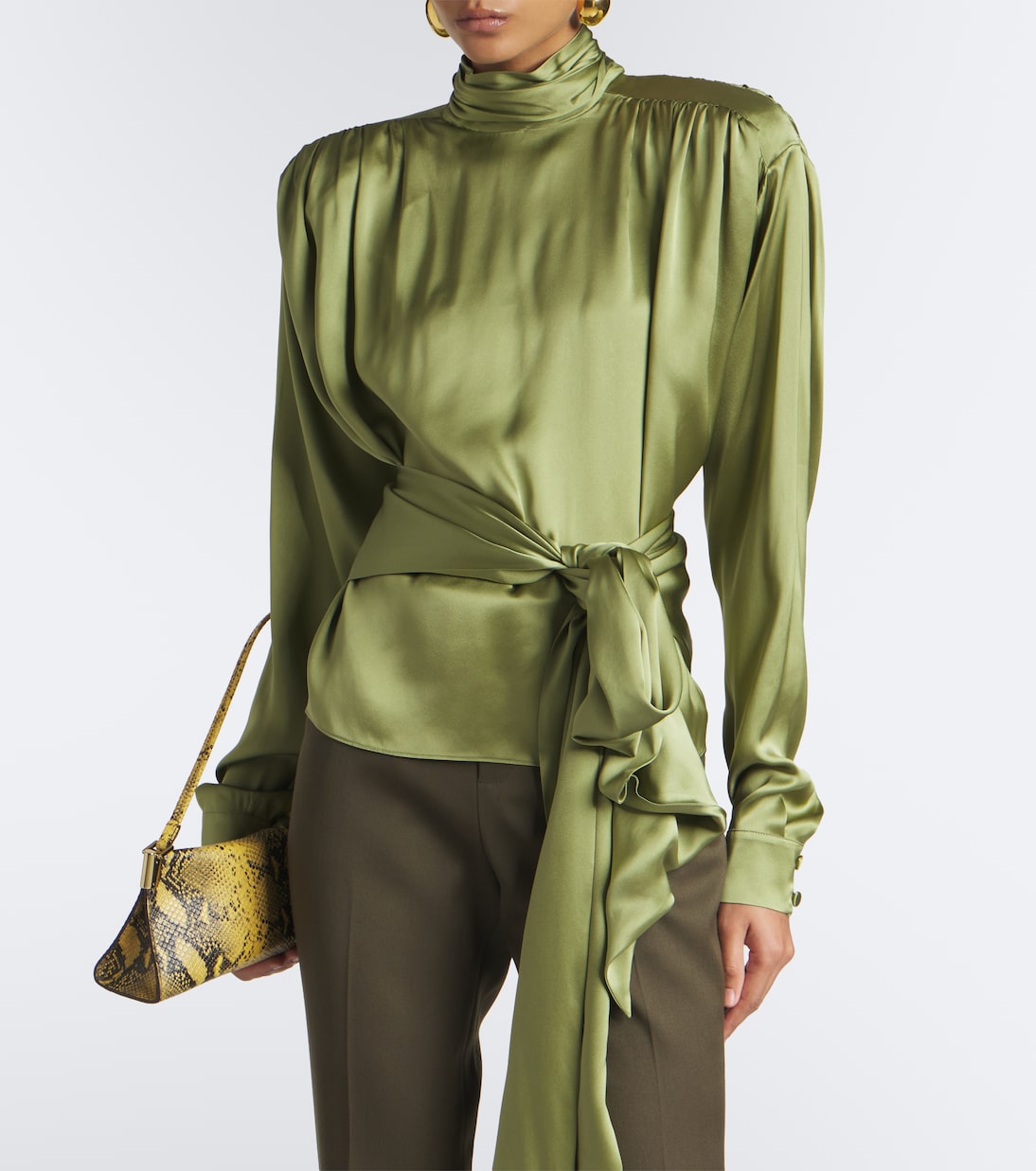 Balmain - Belted silk satin top